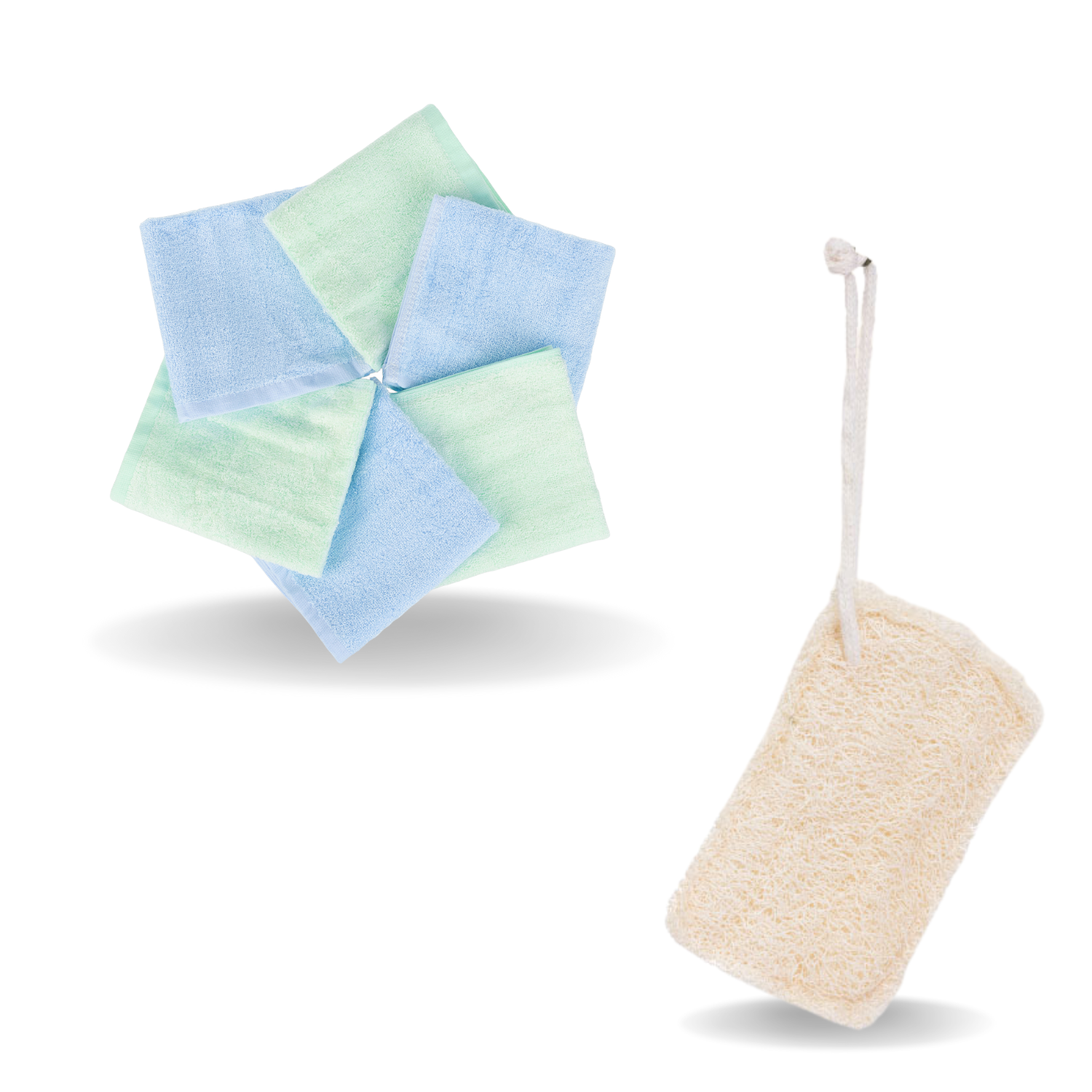 Ko&Pro 100% Bambus Tücher 6er Set 25x25 cm + 1x Luffaschwamm | Perfekt für Küche, Bad, Haushalt & Streifenfreie Fenster | Inkl. DIY-Rezeptesammlung