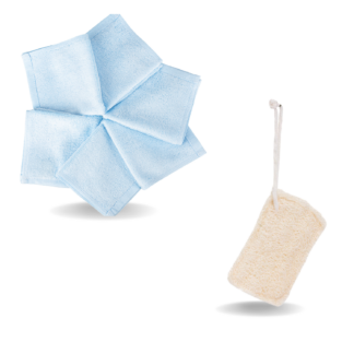 Ko&Pro 100% Bambus Tücher 6er Set 25x25 cm + 1x Luffaschwamm | Perfekt für Küche, Bad, Haushalt & Streifenfreie Fenster | Inkl. DIY-Rezeptesammlung