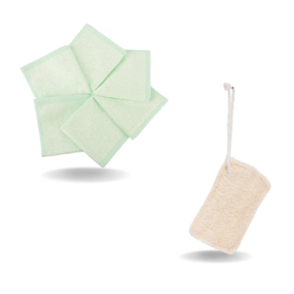 Ko&Pro 100% Bambus Tücher 6er Set 25x25 cm + 1x Luffaschwamm | Perfekt für Küche, Bad, Haushalt & Streifenfreie Fenster | Inkl. DIY-Rezeptesammlung